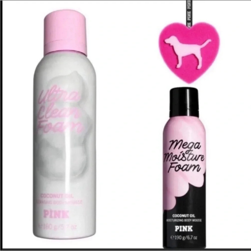 NWT PINK VS Shower Set Coconut Oil Foam & Sponge
